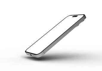 High-quality image of a silver smartphone with a blank screen, perfect for app presentations or website mockups.