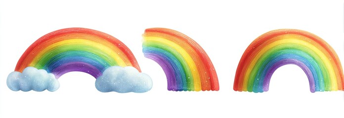 Fototapeta premium Three colorful rainbows, one whole and two with sections missing