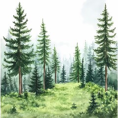 Fototapeta premium Lush green pine forests serene nature landscape artwork tranquil environment panoramic view natural beauty and serenity