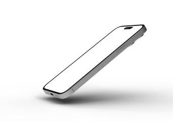 High-quality photo of a silver smartphone with a blank screen. Perfect for app presentations or website designs.
