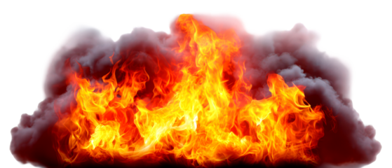 Intense Blaze with Flames and Smoke Rising from Ground Isolate on Transparent Background, cutout, png