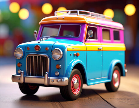 Fototapeta Vibrant Retro Toy Car with Multicolored Panels