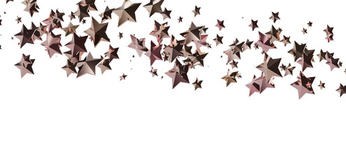 Beautiful rose gold stars falling on white background. Perfect for festive designs.