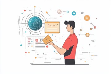 Obraz premium Man managing digital data and communication using modern technology tools