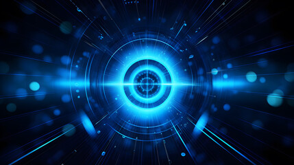 Fototapeta premium A futuristic, blue, circular, glowing, tunnel-like structure with a bright, glowing, blue light at its center, surrounded by a dark, swirling, glowing, blue, circular pattern