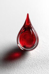 Obraz premium Goutte de sang rouge cristalline en verre sur surface texturee blanche