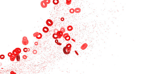 Abstract image of red rings falling against a white backdrop. Perfect for backgrounds, presentations, or designs.