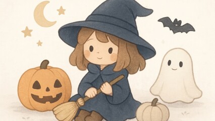 Fototapeta premium Cute witch with Halloween elements.