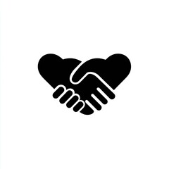 Obraz premium A solid black handshake within a heart shape on a white background