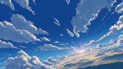 Pixelated Sunrise Sky With Cumulus Clouds