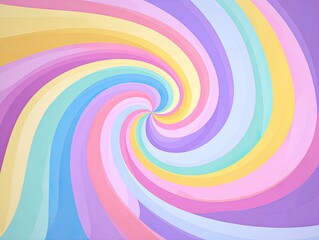 Swirling rainbow pastel stripes radiate from a central point
