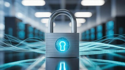 Data security padlock with digital keyhole in server room cybersecurity - Powered by Adobe