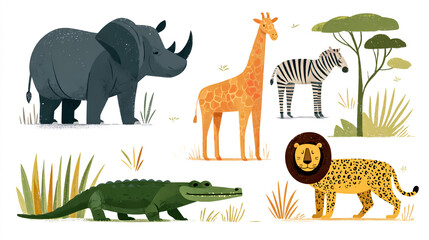 Obraz premium illustration of African animals, white background