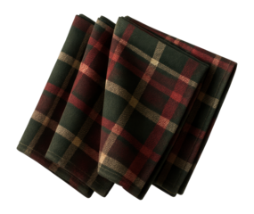 Classic plaid decorative napkins made from soft flannel, ideal for cozy winter dinners in a cabin.