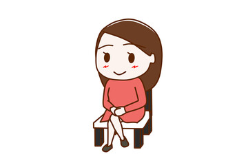 （全身斜め）椅子に笑顔で足を組んで座っている女性