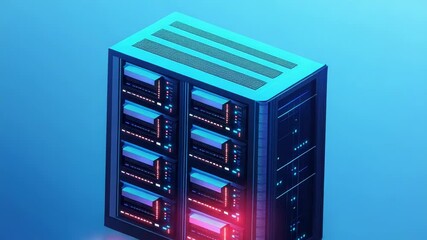 Server rack cabinet storing digital information with futuristic neon lights - Powered by Adobe