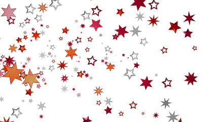 Festive background with red, orange, and silver stars scattered on a white background. Perfect for celebrations!