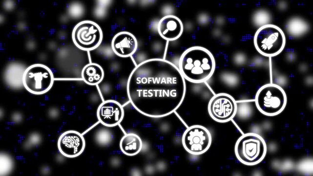 Digital Software Testing and Development Infographic. Software Development Testing Process in Digital Network Background...