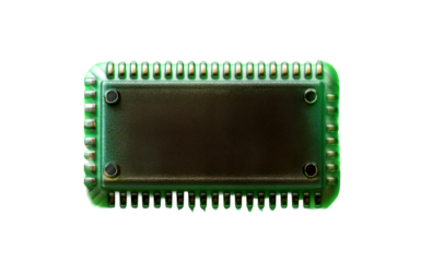 Green Circuit Board with Segmented Design and Light Illumination Isolate on Transparent Background, cutout, png