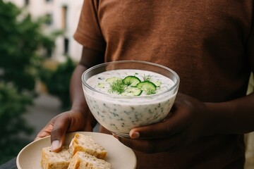Refreshing cucumber yogurt summer dish.