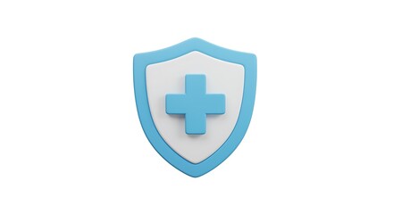 Obraz premium Blue Shield with Cross Symbol Protection Insurance and Health Security Represented in a Clean Minimalist 3D Rendering