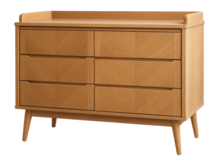 A changing dresser with a Scandinavian design, made of light oak and featuring geometric patterns, perfect for a minimalist apartment.