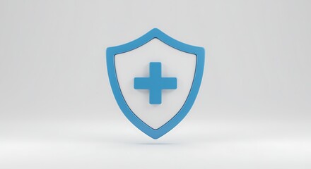 Obraz premium Blue Shield with Medical Cross Symbol Protection and Healthcare Concept Assurance and Security Icon against White Background Safety and Insurance Representation