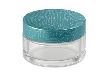 Cosmetic cream jar with electronic circuit design on transparent background