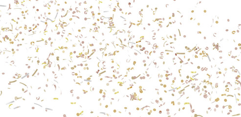Beautiful image of falling confetti, perfect for celebratory designs.  Gold and beige colors on white.
