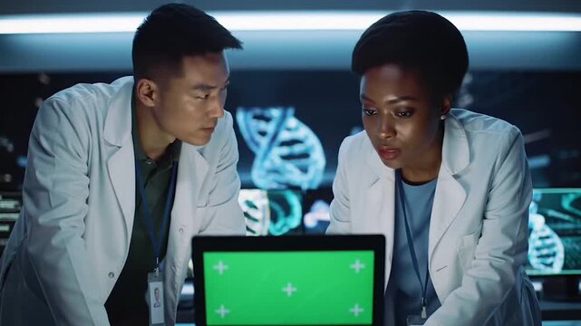 Scientist looking at monitor of lab research