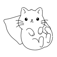 Cat With pillow vector line art outline illustration sketch.