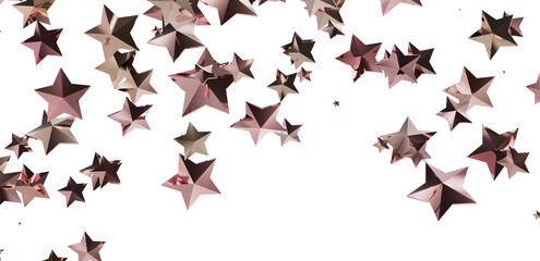 Beautiful rose gold stars falling on a white background. Perfect for festive designs.