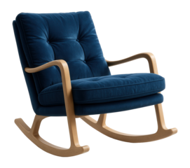 Padded rocking chair with a plush velvet covering, designed for a comfortable reading nook in a private house.