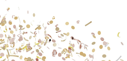 Beautiful image of gold and pink confetti falling on white background, perfect for celebration designs.
