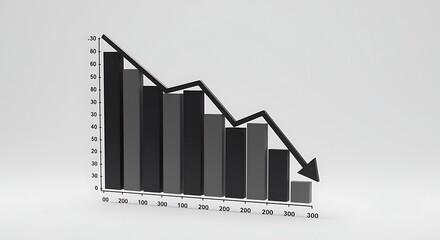 Downward Trending Bar Graph with Arrow Illustrating Financial Loss and Declining Profits Monochrome Rendering