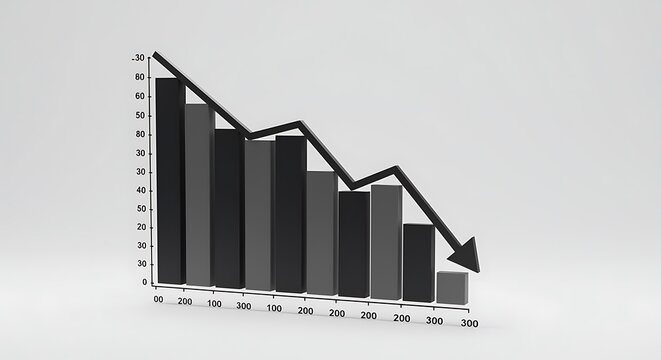Downward Trending Bar Graph with Arrow Illustrating Financial Loss and Declining Profits Monochrome Rendering