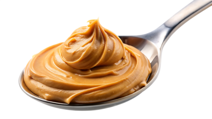 spoonful of creamy peanut butter with isolated on white background PNG , AI GENERATED