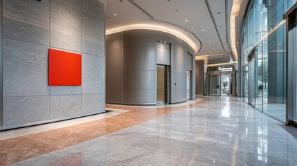 Obraz premium Modern Office Lobby with Marble Floors and Architectural Lighting, Featuring a Sleek, Contemporary Design
