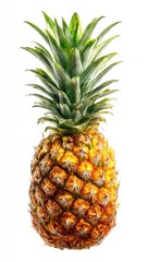 Ripe pineapple, vibrant yellow-gold flesh, bright green crown