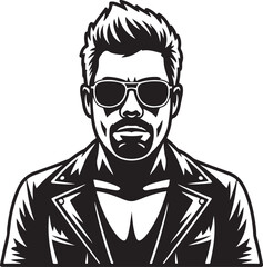 Black Silhouette of Rockster Wearing Sunglasses Black and White Vector