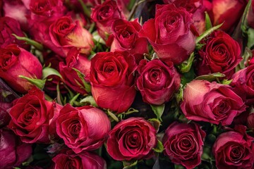 Obraz premium Close Up Of Many Deep Red Roses