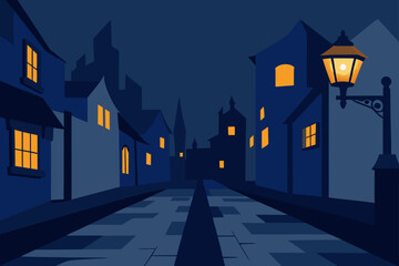 Night street with lamp post