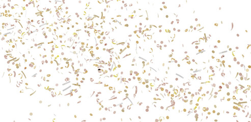 Beautiful image of gold and pink confetti falling on a white background. Perfect for celebrations, parties, and festive designs.