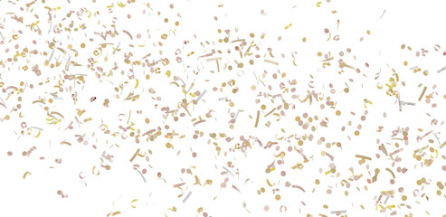 Beautiful image of gold and pink confetti falling on a white background. Perfect for celebrations, parties, and festive designs.