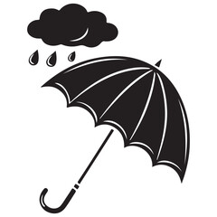Black umbrella under a rain cloud illustration isolated on white background