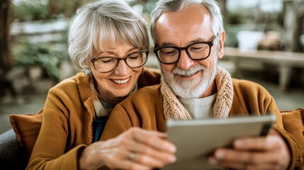 Joyful Older Adults Engaging with Modern Technology Together, Smiling While Exploring Online Content