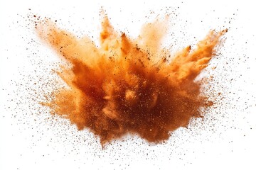 Orange powder explosion captured against a clean white background