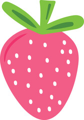Cute Pink Strawberry Illustration with Green Leaves and White Seeds Simple Fruity Design for Children and Whimsical Projects