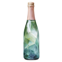 Bottle of champagne with a green and blue design on it