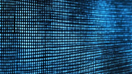 Luminous blue pixels forming a digital grid on a screen display. This abstract technology background represents data and information flow - Powered by Adobe